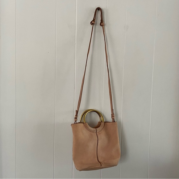 J Crew Blush Pink Suede Bracelet Bucket Crossbody Gold Italian Leather Frankie - Picture 12 of 16